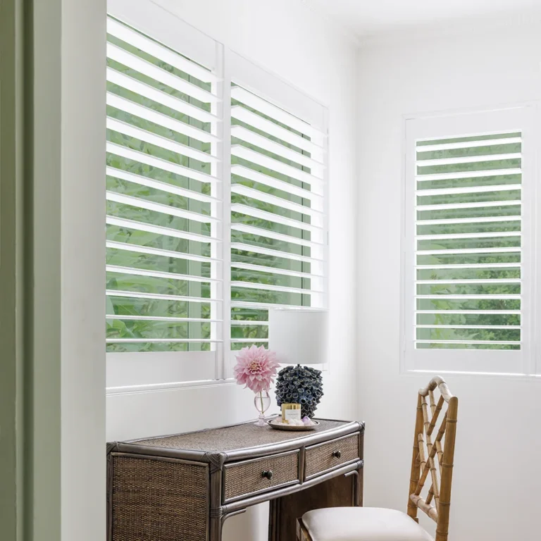 Emma Bloomfields study space adorned with gorgeous Plantation Shutters.
